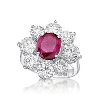 Ruby Oval Ring with Diamonds - front