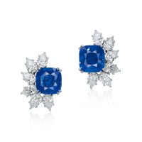 Sapphire Cushion Earrings with Diamonds - front