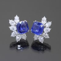 Sapphire Cushion Earrings with Diamonds - front