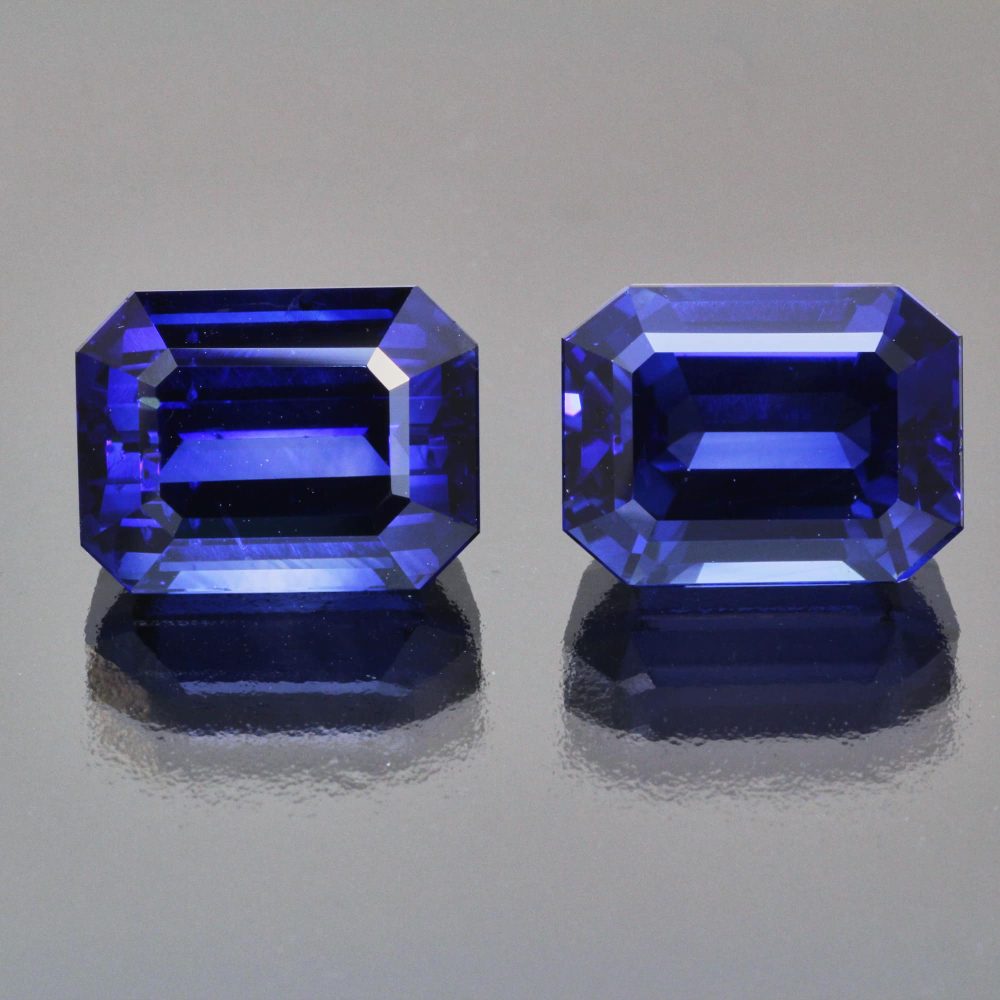 Pair of royal blue sapphire octagons by Caram_front view